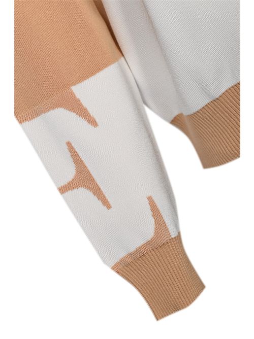 Maglia in viscosa con bande logo lucide Honey/Avorio Elisabetta Franchi | MK01S56E2EG1